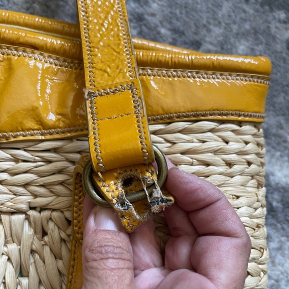 Lucky Brand Raffia Straw Tote Yellow Tan lined Multipurpose/Beach Bag - Picture 7 of 12